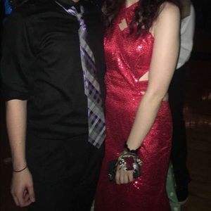 Long red , sequin dress